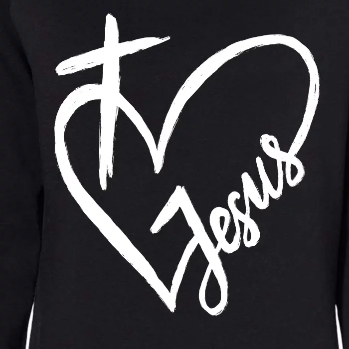 Love Jesus Cross Heart Womens California Wash Sweatshirt