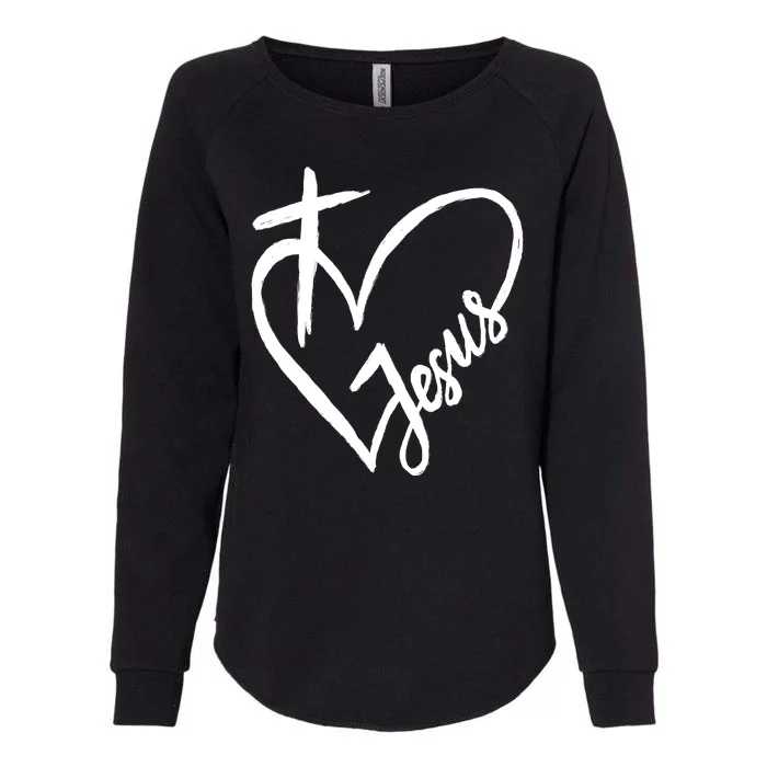 Love Jesus Cross Heart Womens California Wash Sweatshirt