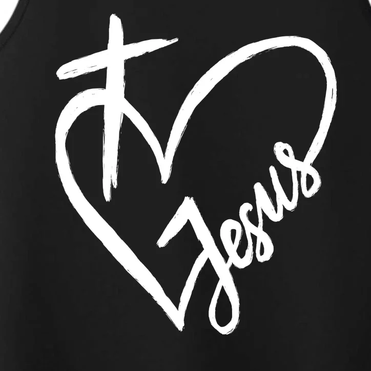 Love Jesus Cross Heart Performance Tank