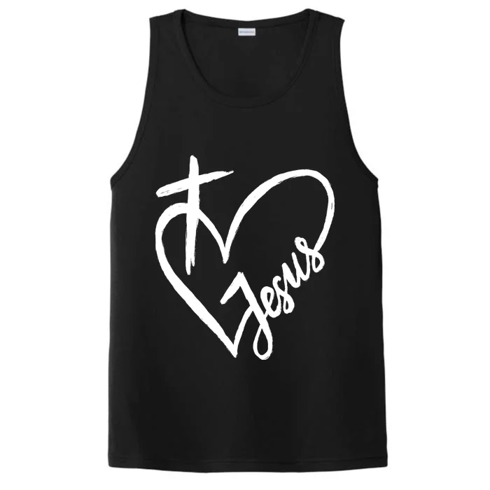 Love Jesus Cross Heart Performance Tank