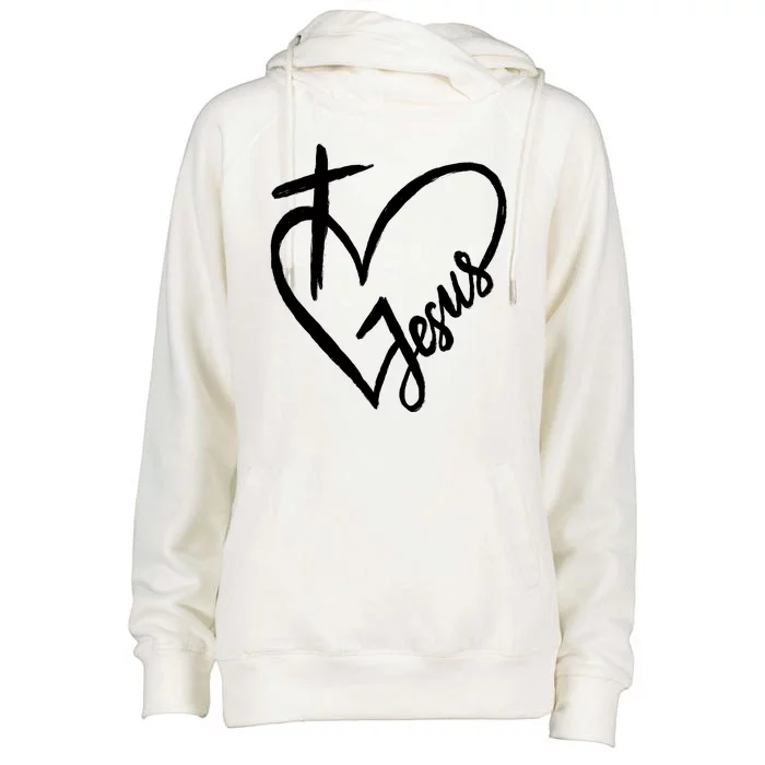 Love Jesus Cross Heart Womens Funnel Neck Pullover Hood