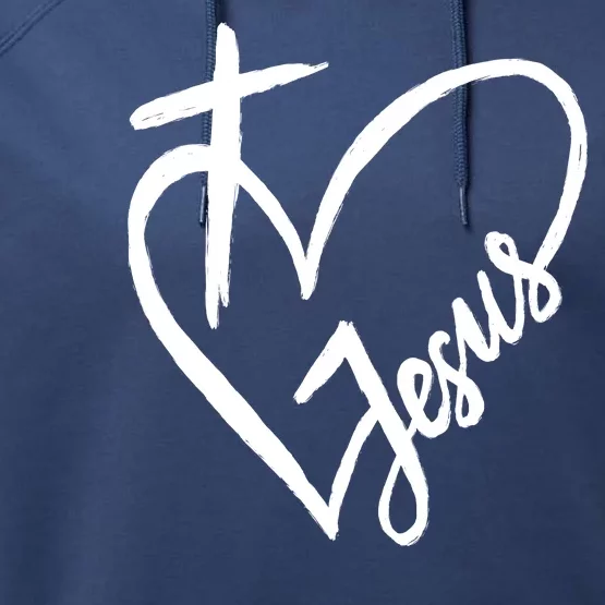 Love Jesus Cross Heart Performance Fleece Hoodie