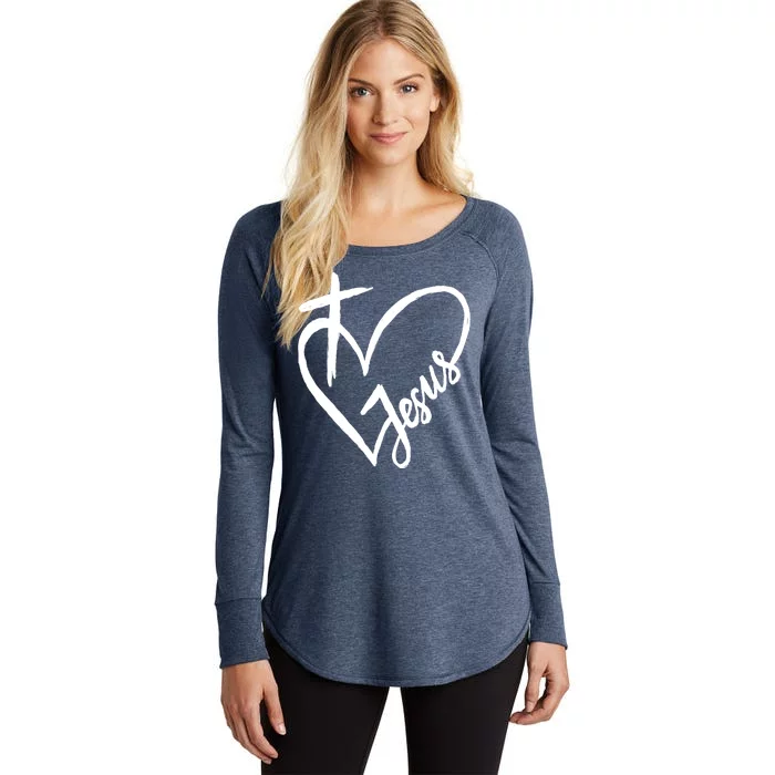 Love Jesus Cross Heart Women's Perfect Tri Tunic Long Sleeve Shirt