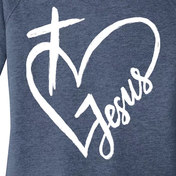 Love Jesus Cross Heart Women's Perfect Tri Tunic Long Sleeve Shirt