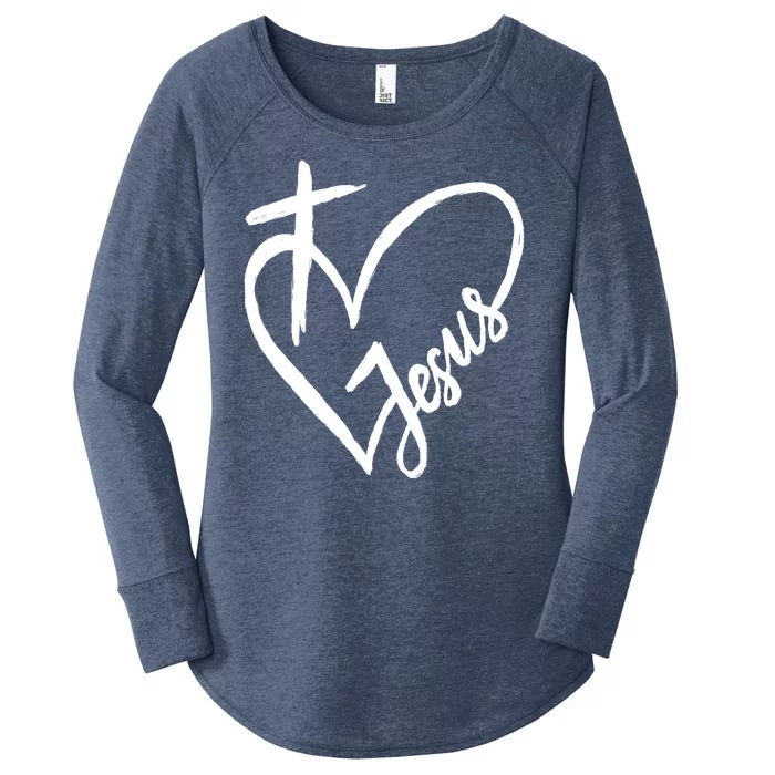 Love Jesus Cross Heart Women's Perfect Tri Tunic Long Sleeve Shirt