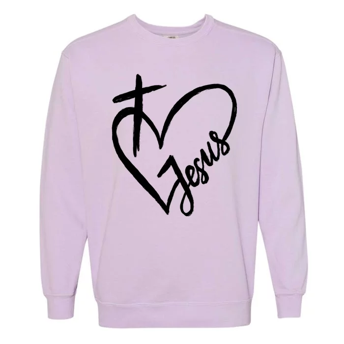 Love Jesus Cross Heart Garment-Dyed Sweatshirt