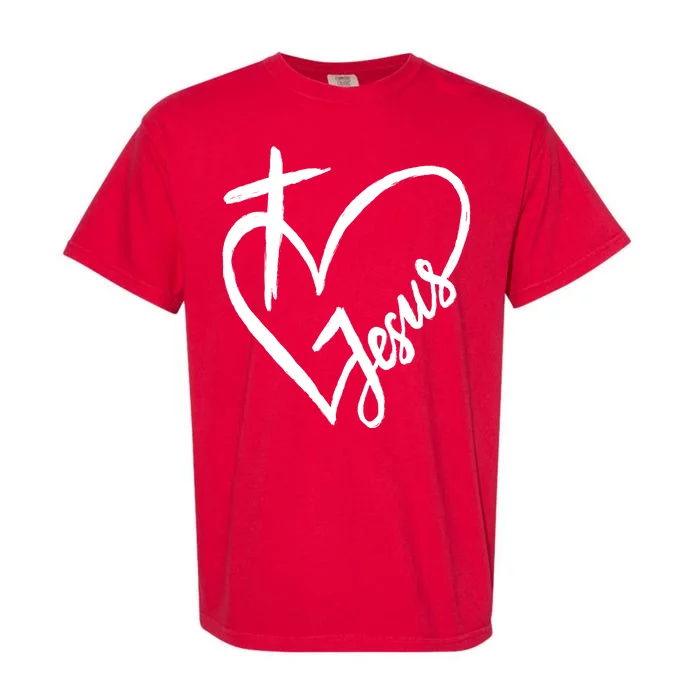 Love Jesus Cross Heart Garment-Dyed Heavyweight T-Shirt