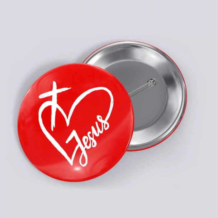 Love Jesus Cross Heart Button