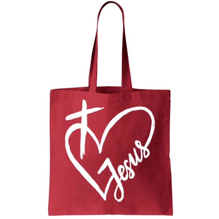 Love Jesus Cross Heart Tote Bag