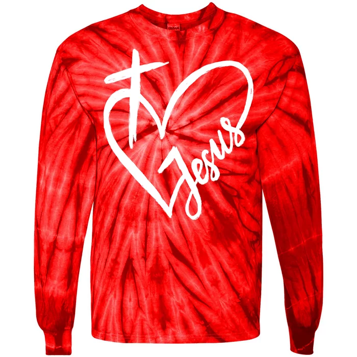 Love Jesus Cross Heart Tie-Dye Long Sleeve Shirt