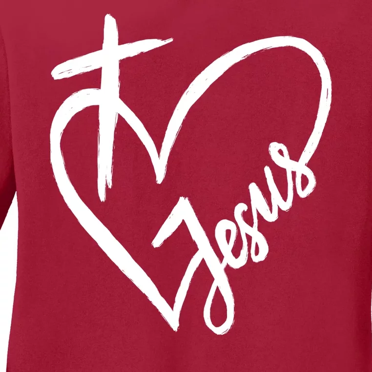 Love Jesus Cross Heart Ladies Long Sleeve Shirt