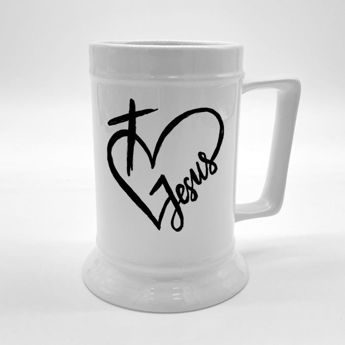 Love Jesus Cross Heart Front & Back Beer Stein