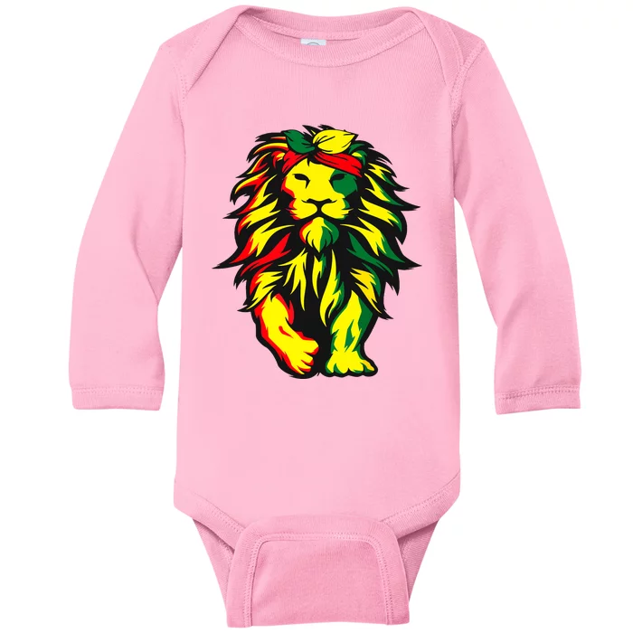 Lion Juneteenth Cool Black History African American Flag Baby Long Sleeve Bodysuit