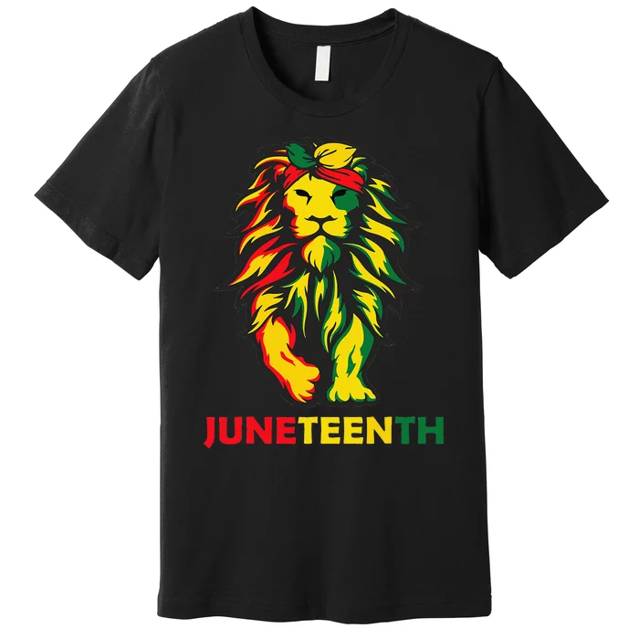 Lion Juneteenth Cool Black History African American Flag Premium T-Shirt