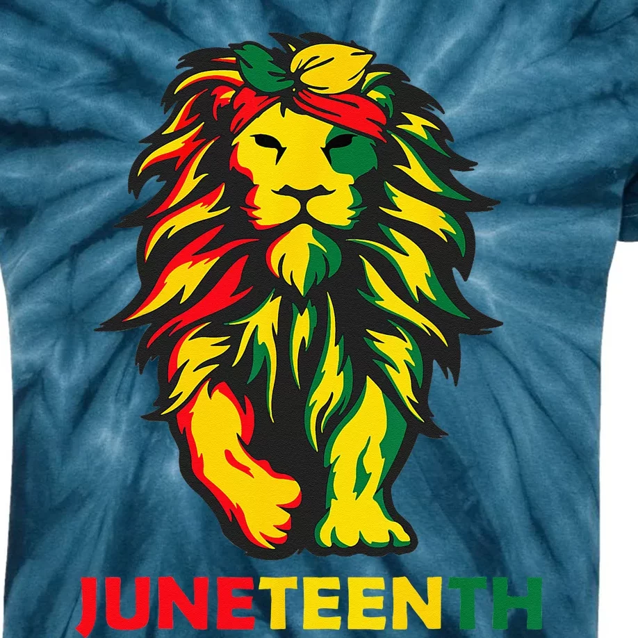 Lion Juneteenth Cool Black History African American Flag Kids Tie-Dye T-Shirt