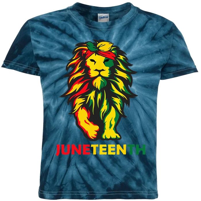 Lion Juneteenth Cool Black History African American Flag Kids Tie-Dye T-Shirt