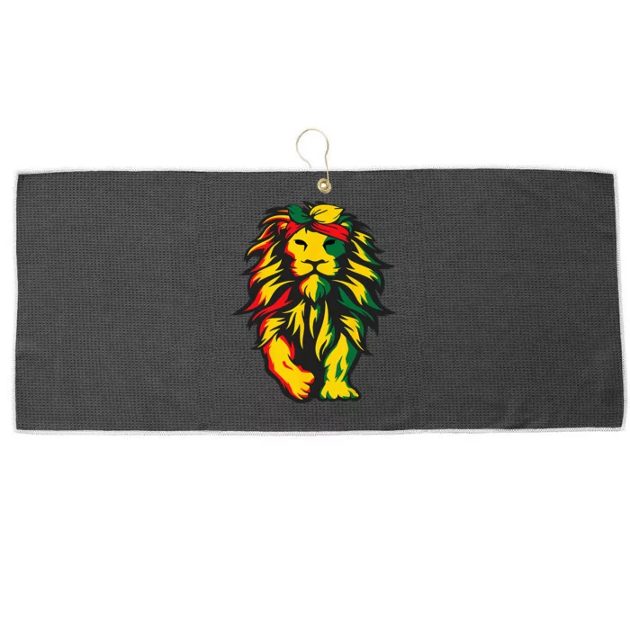 Lion Juneteenth Cool Black History African American Flag Large Microfiber Waffle Golf Towel