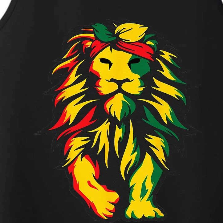 Lion Juneteenth Cool Black History African American Flag Performance Tank