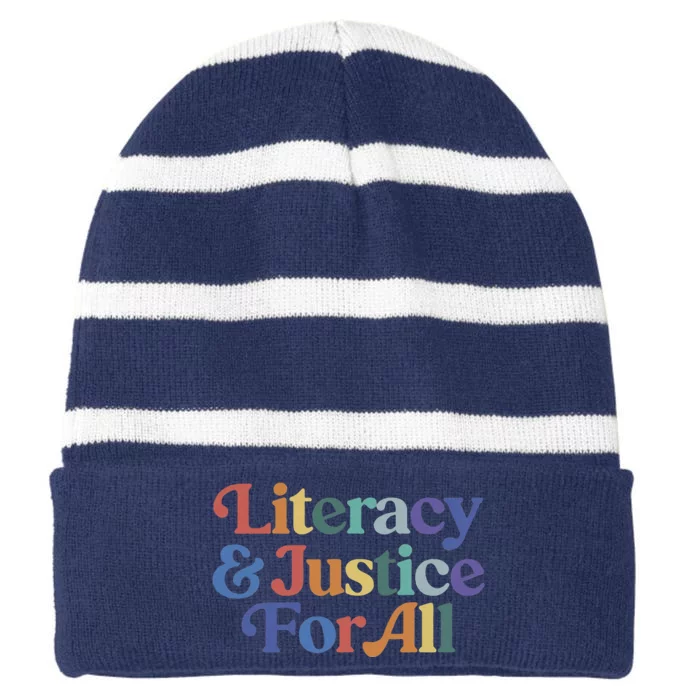 Literacy Justice For All Stop Book Banning Protect Librarian Striped Beanie with Solid Band