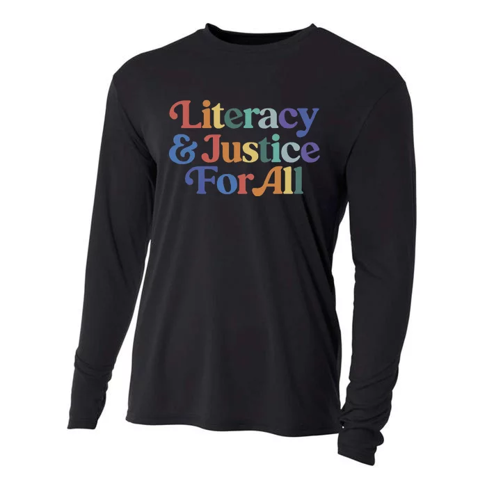 Literacy Justice For All Stop Book Banning Protect Librarian Cooling Performance Long Sleeve Crew