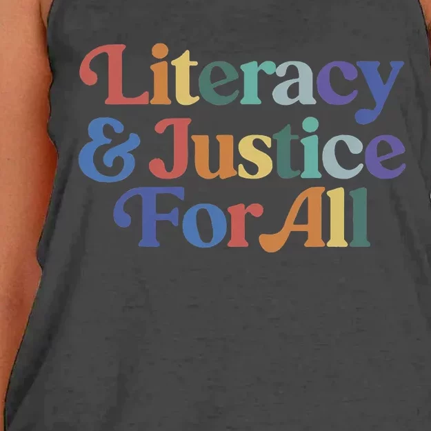 Literacy Justice For All Stop Book Banning Protect Librarian Women's Knotted Racerback Tank