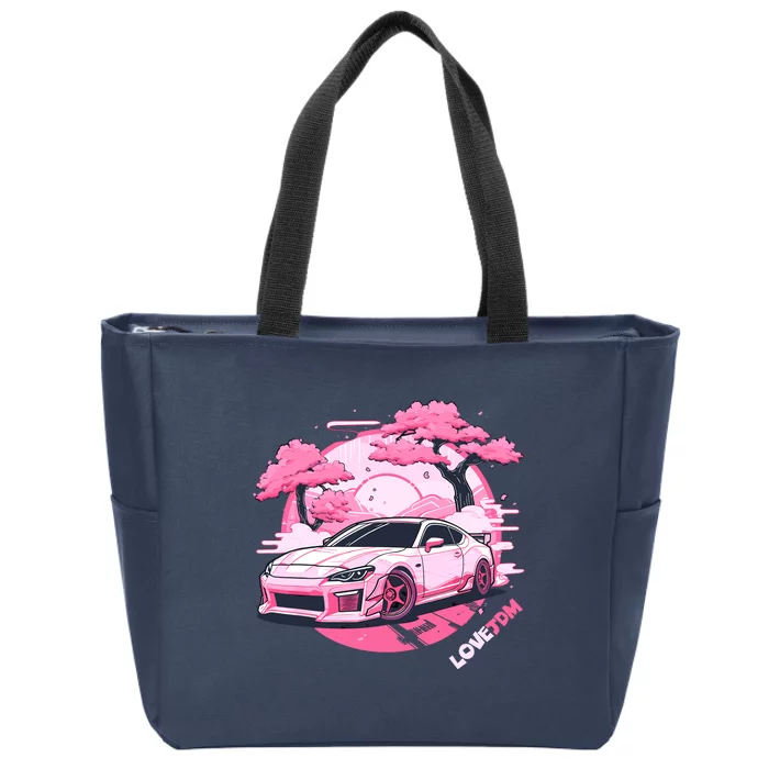 Love JDM Girl Racer Pink Japanese Race Car Zip Tote Bag