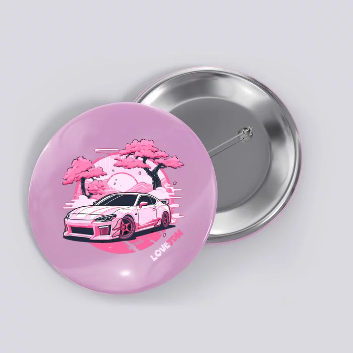 Love JDM Girl Racer Pink Japanese Race Car Button