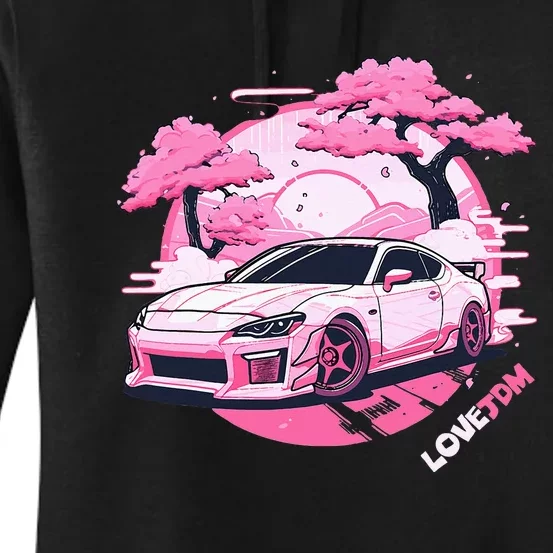 Love Jdm Girl Racer Pink Japanese Race Car Women's Pullover Hoodie