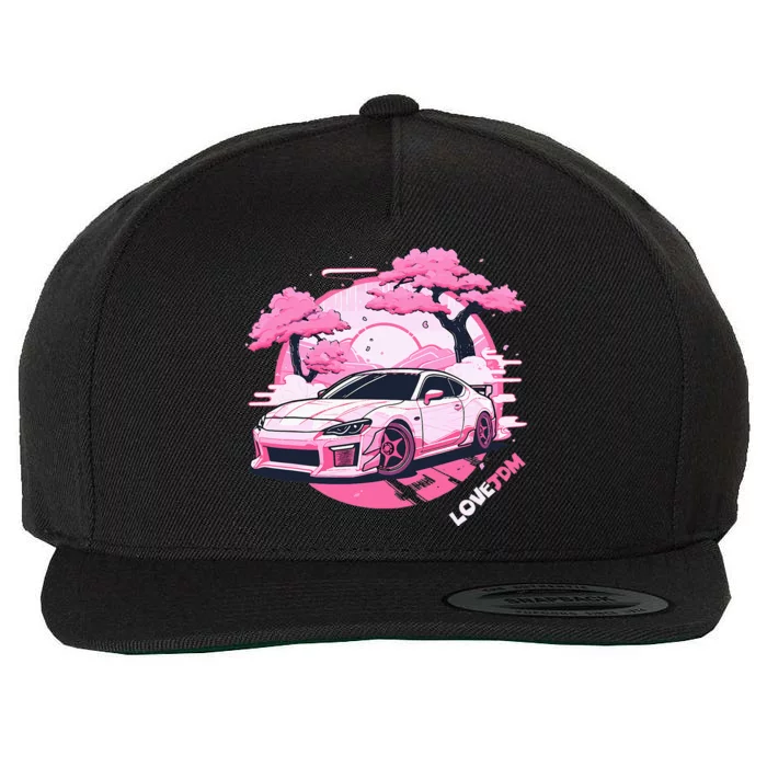 Love Jdm Girl Racer Pink Japanese Race Car Wool Snapback Cap