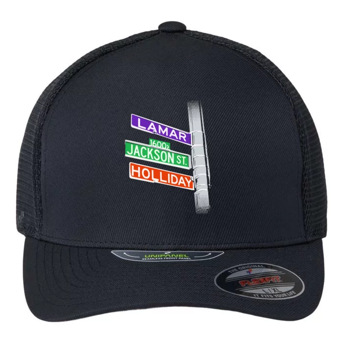 Lamar Jackson Holliday Street Sign Flexfit Unipanel Trucker Cap