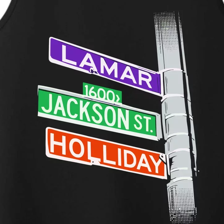 Lamar Jackson Holliday Street Sign Performance Tank