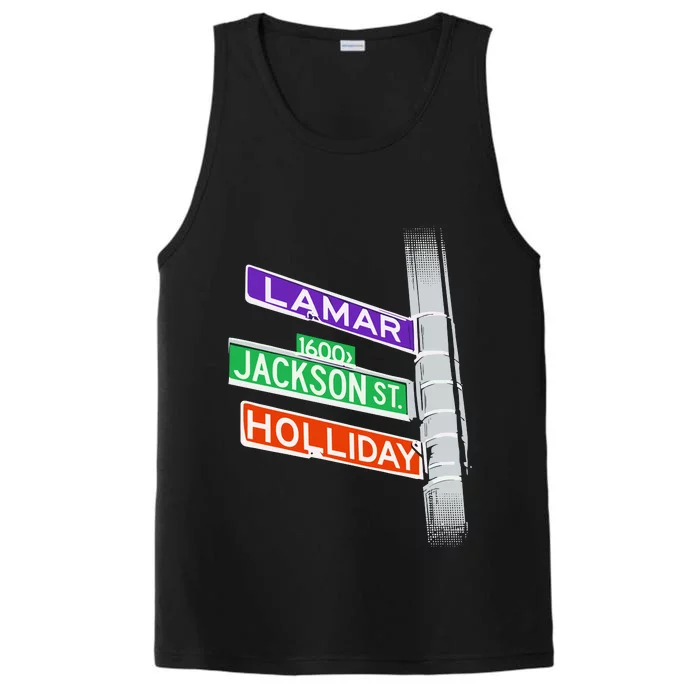 Lamar Jackson Holliday Street Sign Performance Tank