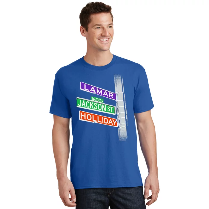 Lamar Jackson Holliday Street Sign T-Shirt