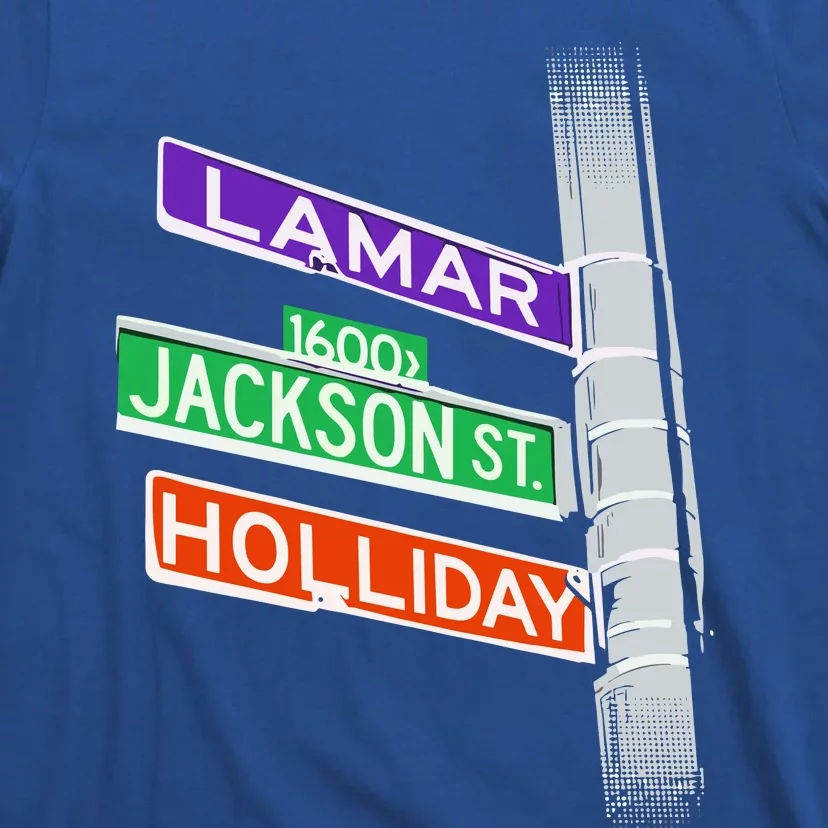 Lamar Jackson Holliday Street Sign T-Shirt