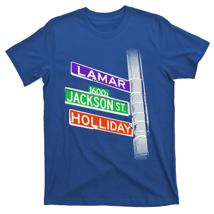 Lamar Jackson Holliday Street Sign T-Shirt