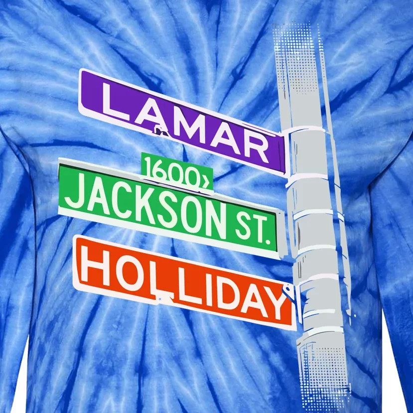 Lamar Jackson Holliday Street Sign Tie-Dye Long Sleeve Shirt