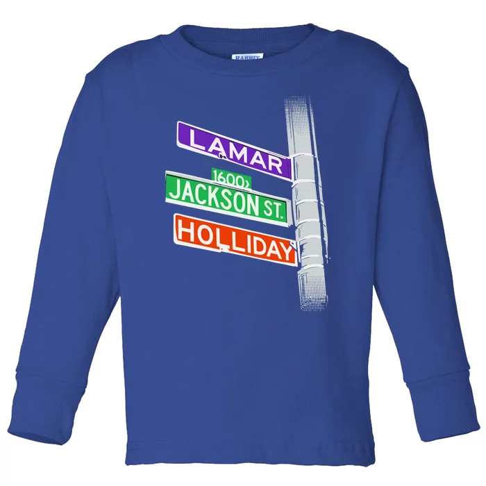 Lamar Jackson Holliday Street Sign Toddler Long Sleeve Shirt