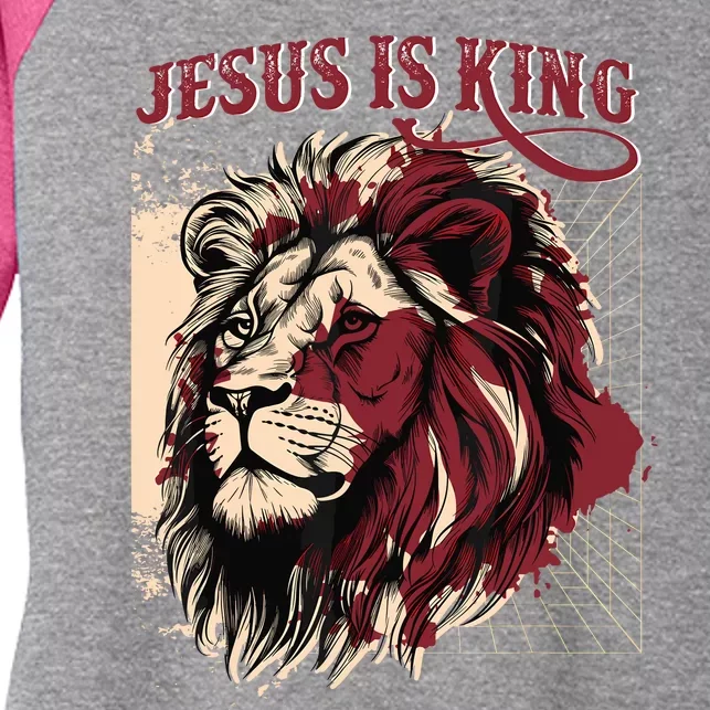 Lion Jesus Is King Christian Bible Scripture Faith Quote Women's Tri-Blend 3/4-Sleeve Raglan Shirt