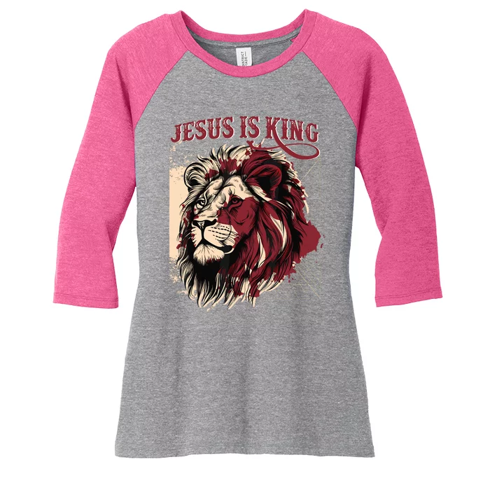 Lion Jesus Is King Christian Bible Scripture Faith Quote Women's Tri-Blend 3/4-Sleeve Raglan Shirt