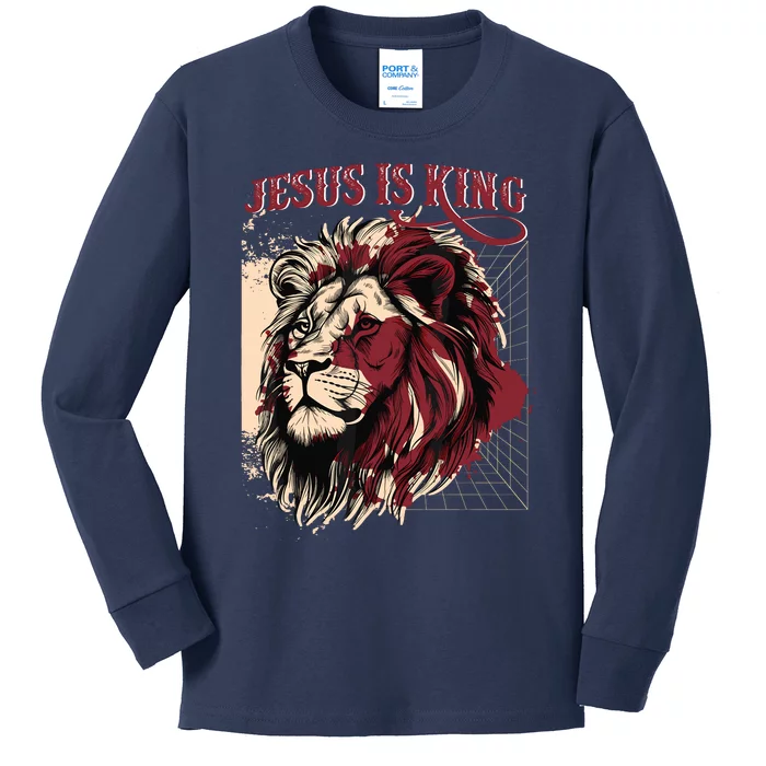 Lion Jesus Is King Christian Bible Scripture Faith Quote Kids Long Sleeve Shirt