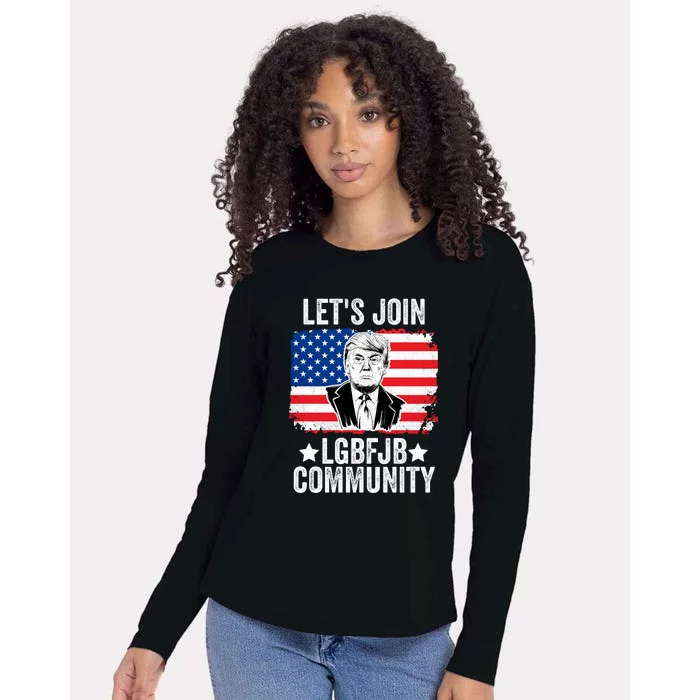 Lets Join Lgbfjb Community Lets Go Brandon Trump And America Flag Anti Biden Vi Womens Cotton Relaxed Long Sleeve T-Shirt