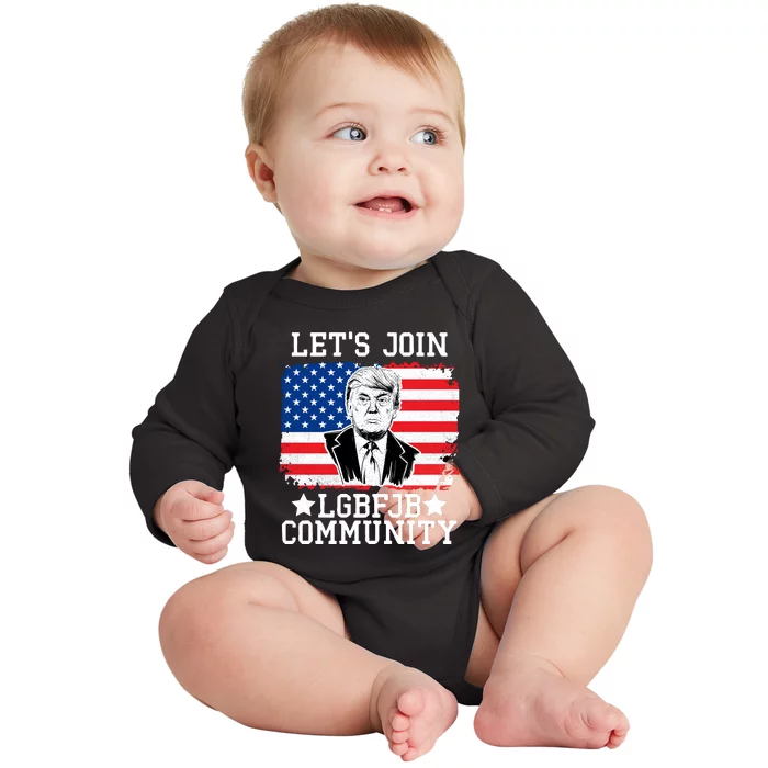 Lets Join Lgbfjb Community Lets Go Brandon Trump And America Flag Anti Biden Vi Baby Long Sleeve Bodysuit