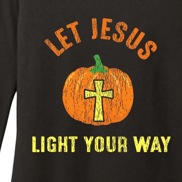 Let Jesus Light Your Way Pumpkin Thanksgiving Christian Womens CVC Long Sleeve Shirt