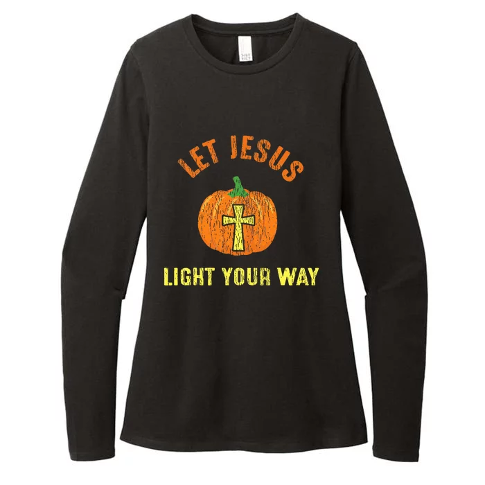 Let Jesus Light Your Way Pumpkin Thanksgiving Christian Womens CVC Long Sleeve Shirt