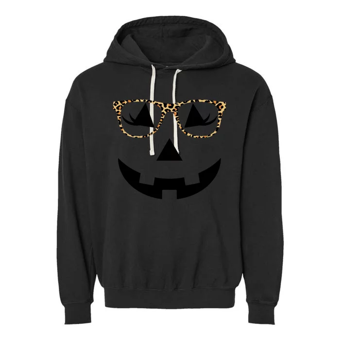 Leopard Jack O Lantern Pumpkin Face Garment-Dyed Fleece Hoodie