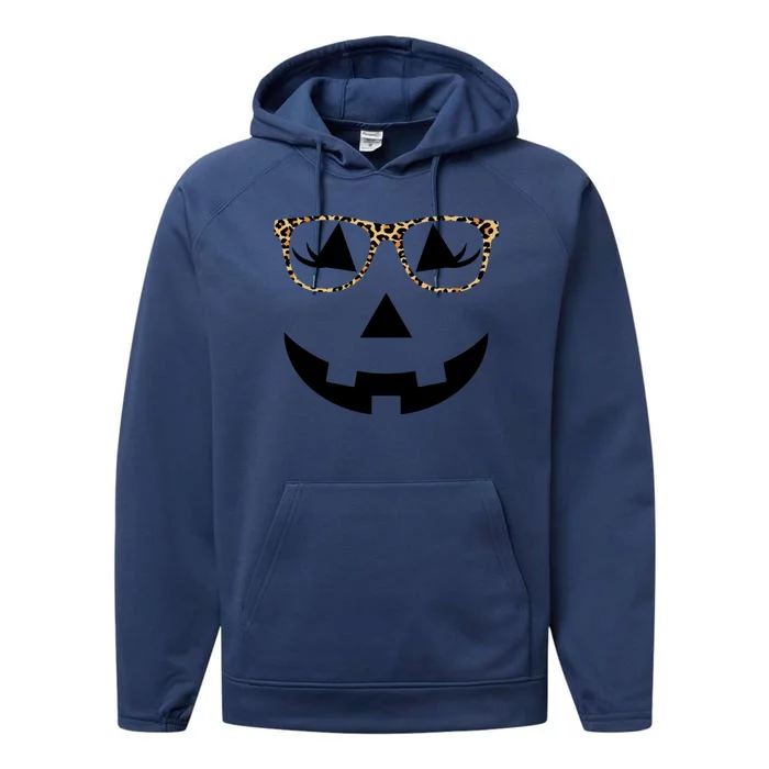 Leopard Jack O Lantern Pumpkin Face Performance Fleece Hoodie