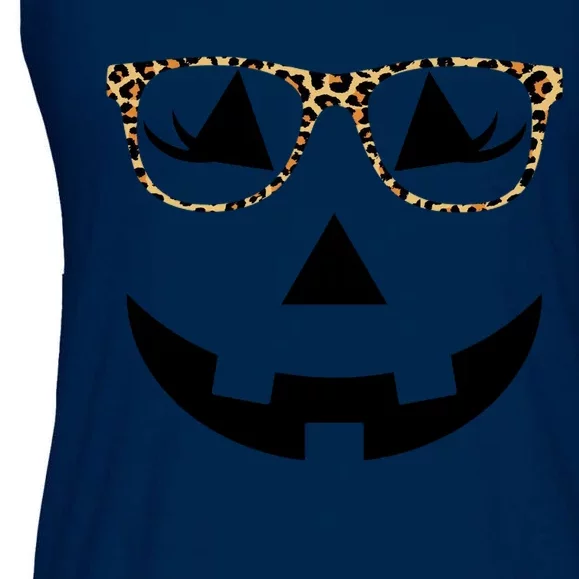 Leopard Jack O Lantern Pumpkin Face Ladies Essential Flowy Tank