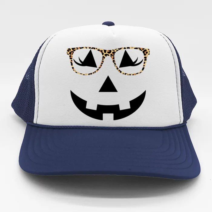 Leopard Jack O Lantern Pumpkin Face Trucker Hat