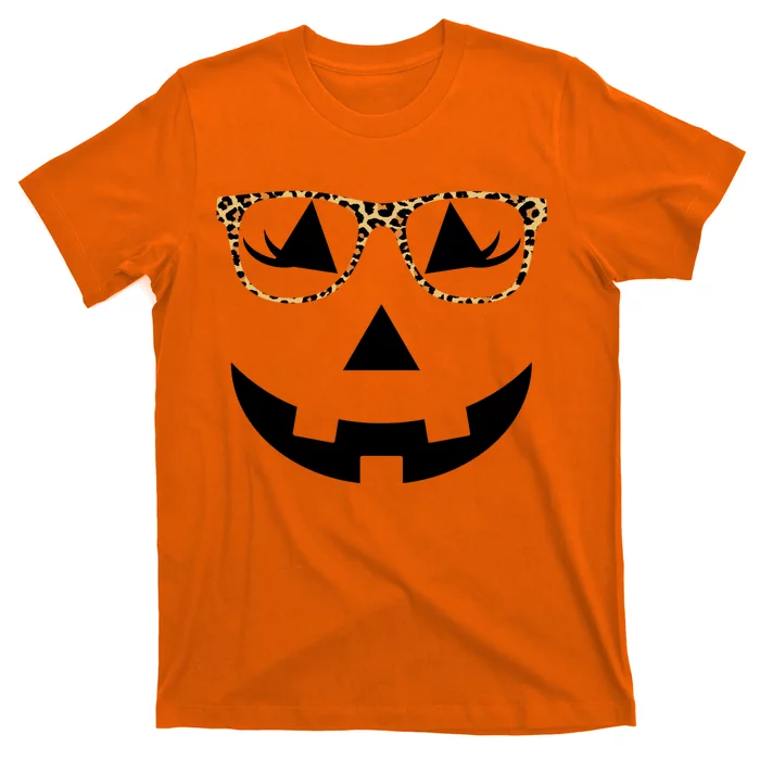 Leopard Jack O Lantern Pumpkin Face T-Shirt