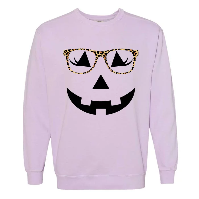 Leopard Jack O Lantern Pumpkin Face Garment-Dyed Sweatshirt